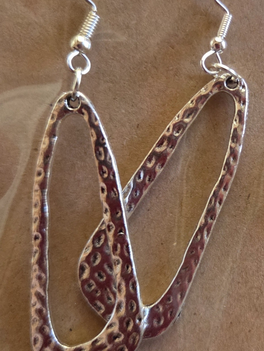 Silver-Tone Hammered Oval Drop Earrings